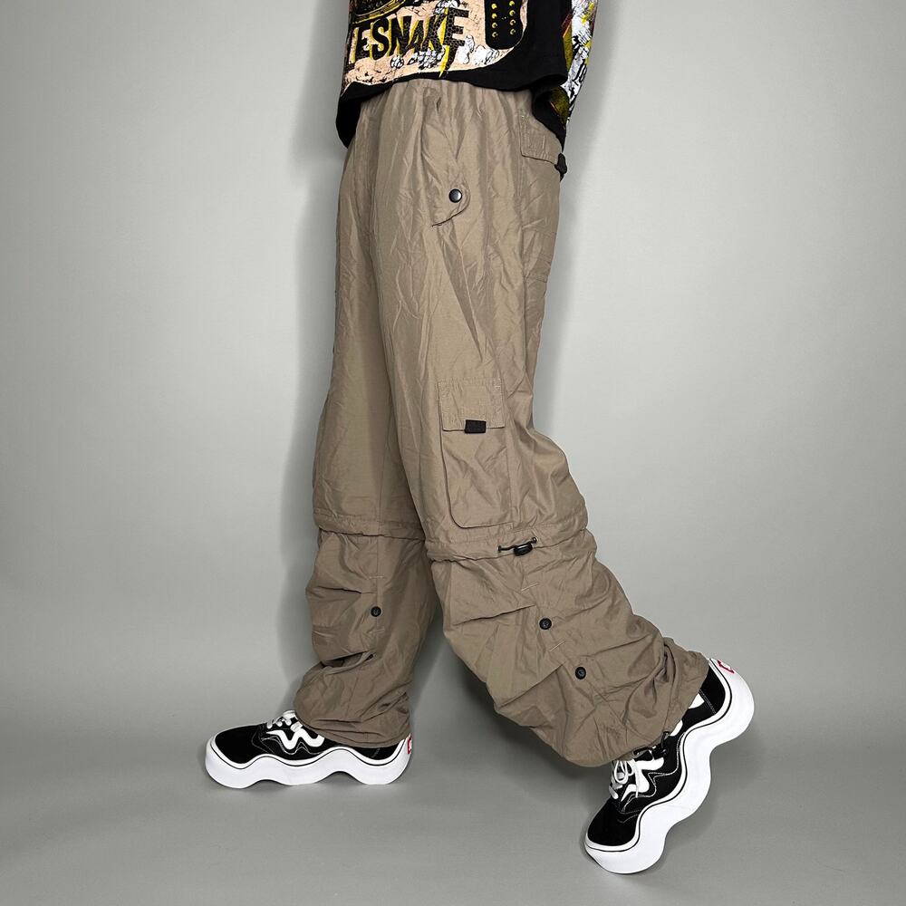 Vintage 90s Track Pants Mens M Baggy Light Brown Polyester Sweatpants